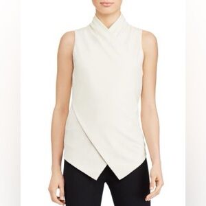 LAUREN Ralph Lauren Crepe Asymmetric Cream Wrap Sleeveless Blouse